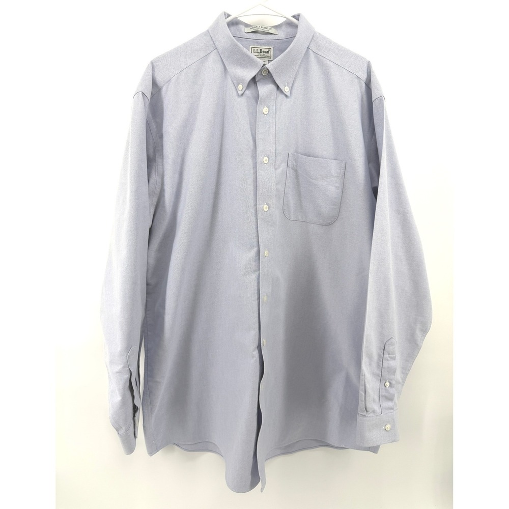 LL Bean Oxford Blue Dress Shirt Wrinkle Resistant Traditional Fit Men 17.5-36